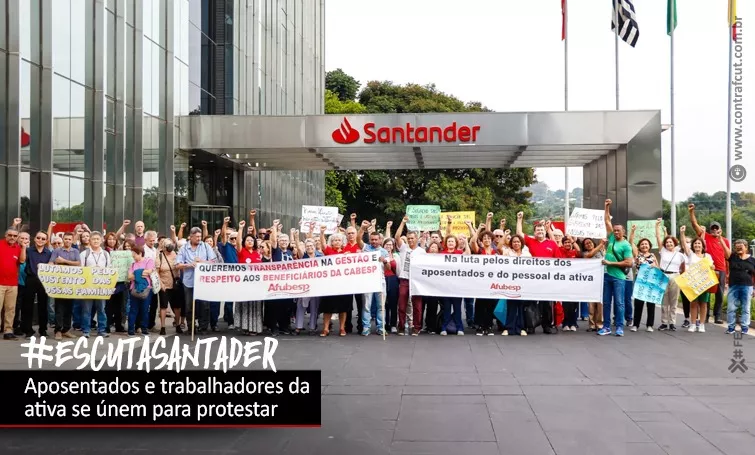 Escuta Santander: bancários e aposentados protestam contra gestão